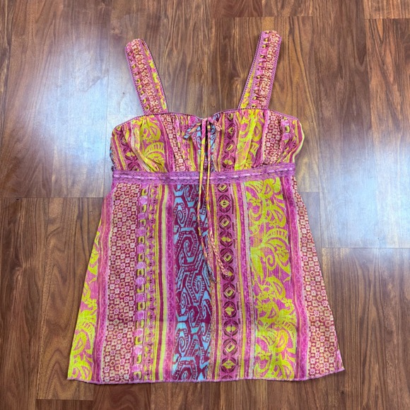 Jordache Tops - Y2K Pink Yellow Paisley Metallic Empire Waist Cami Top Juniors Small Jordache
